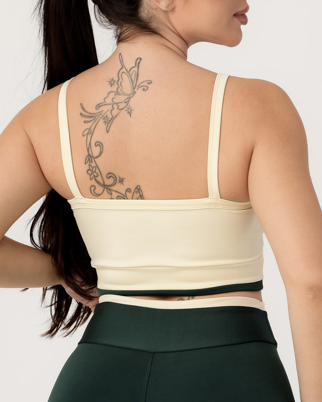 Conjunto Bicolor Top de Alça e Calça Legging em Poliéster Off/Verde Escuro (3)