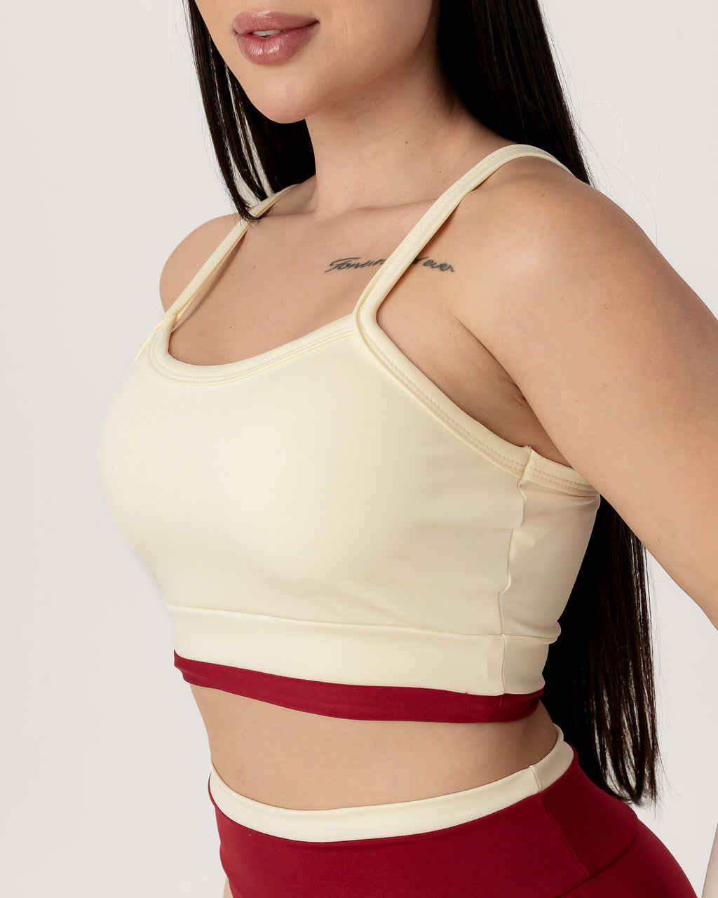 Conjunto Bicolor Top de Alça e Calça Legging em Poliéster Off/Marsala (3)