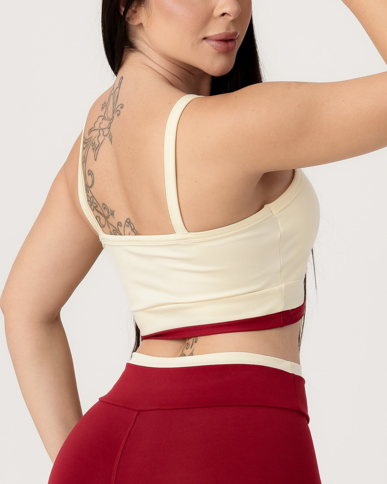 Conjunto Bicolor Top de Alça e Calça Legging em Poliéster Off/Marsala (4)