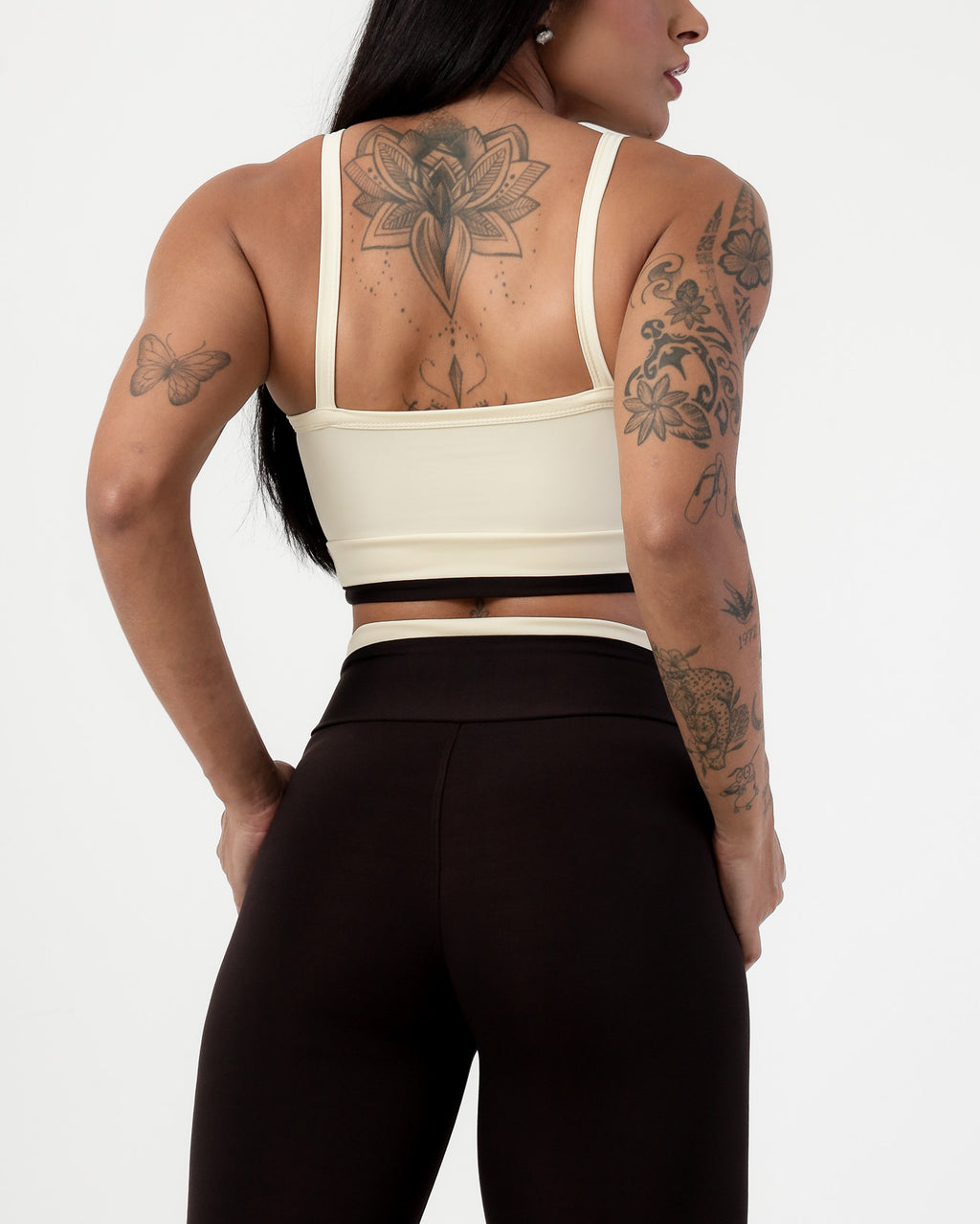 Conjunto Bicolor Top de Alça e Calça Legging em Poliéster Off/Chocolate (4)