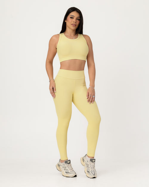 Conjunto Canelado Relevo 3D Cropped Regata e Calça Legging Amarelo Suave (1)