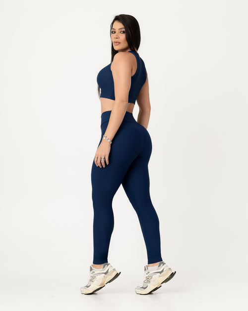Conjunto Canelado Relevo 3D Cropped Regata e Calça Legging Azul Marinho (1)