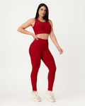 Conjunto Canelado Relevo 3D Cropped Regata e Calça Legging Vermelho (1)
