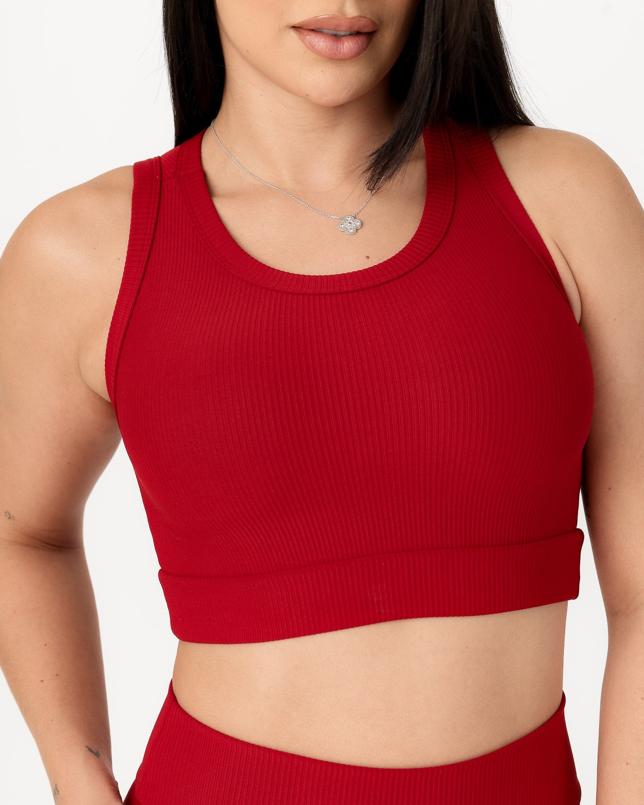 Conjunto Canelado Relevo 3D Cropped Regata e Calça Legging Vermelho (3)