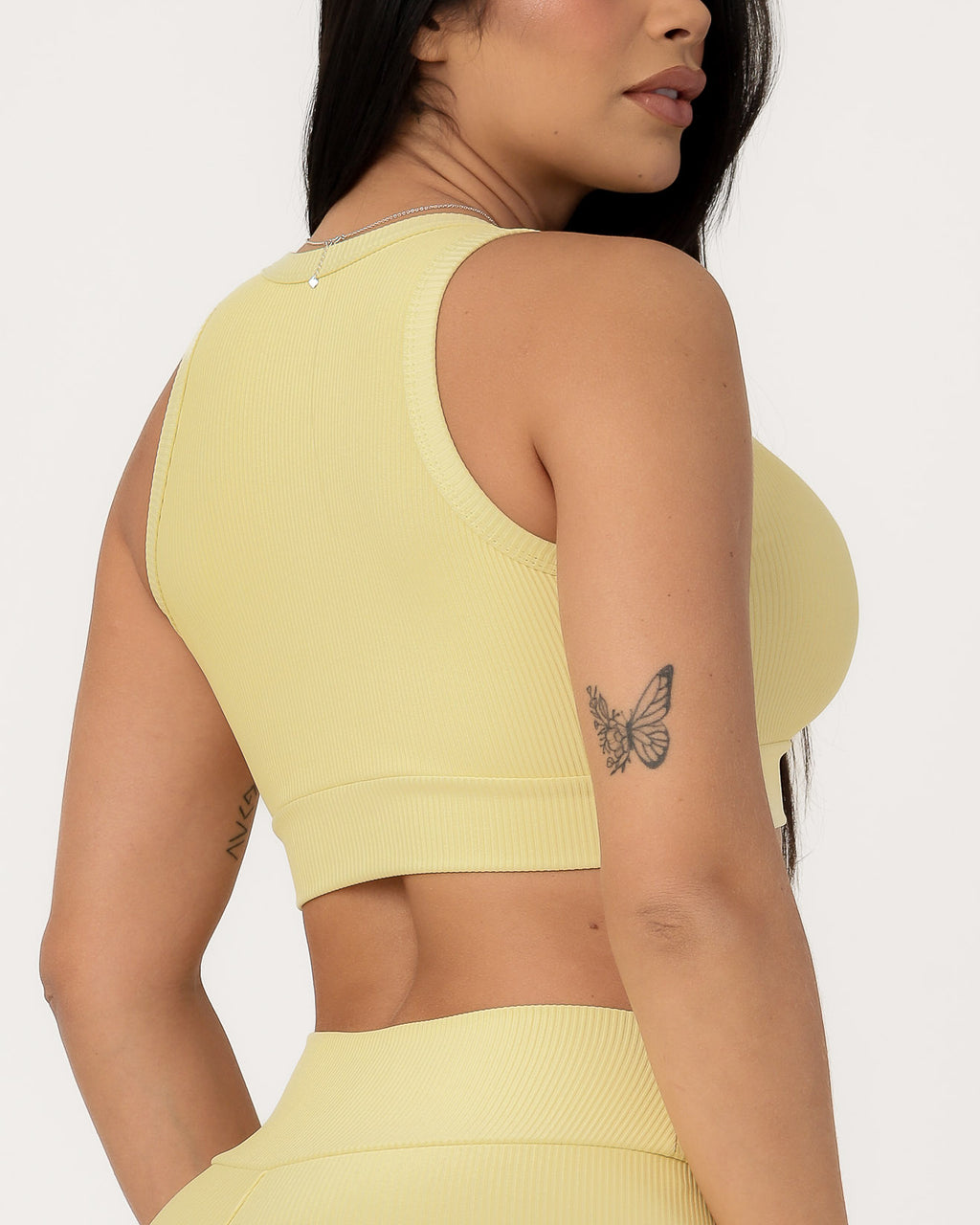 Conjunto Canelado Relevo 3D Cropped Regata e Calça Legging Amarelo Suave (4)