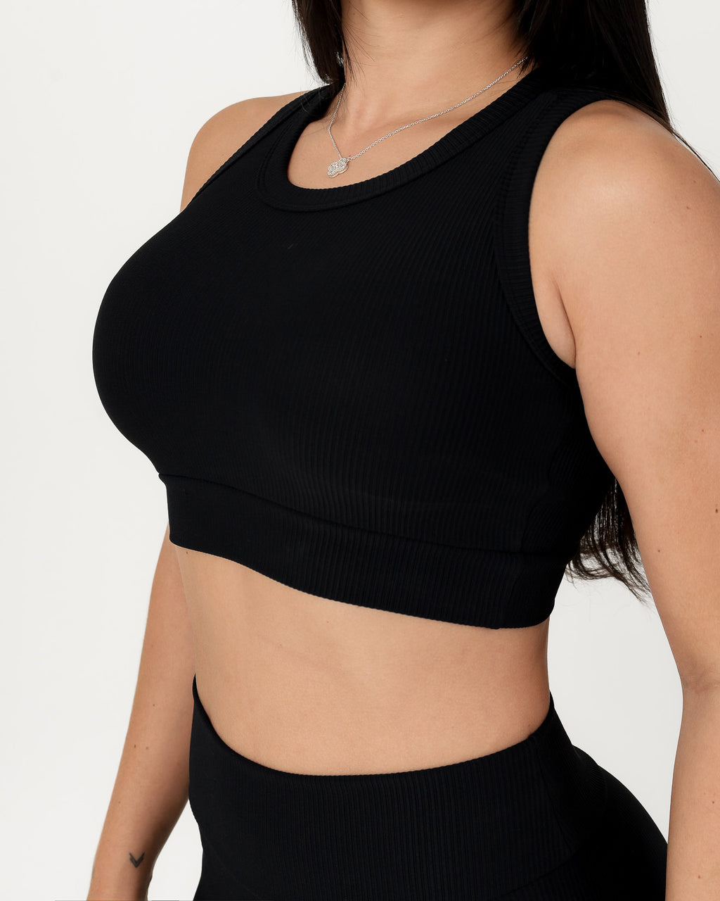 Conjunto Canelado Relevo 3D Cropped Regata e Calça Legging Preto (4)