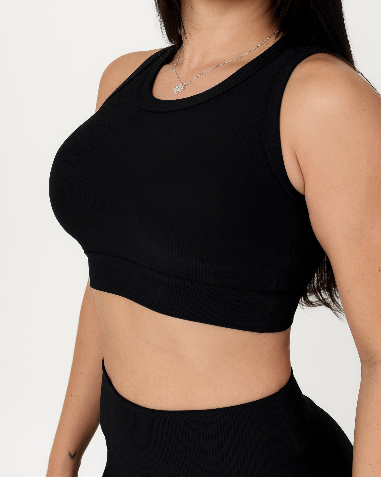 Conjunto Canelado Relevo 3D Cropped Regata e Calça Legging Preto (4)