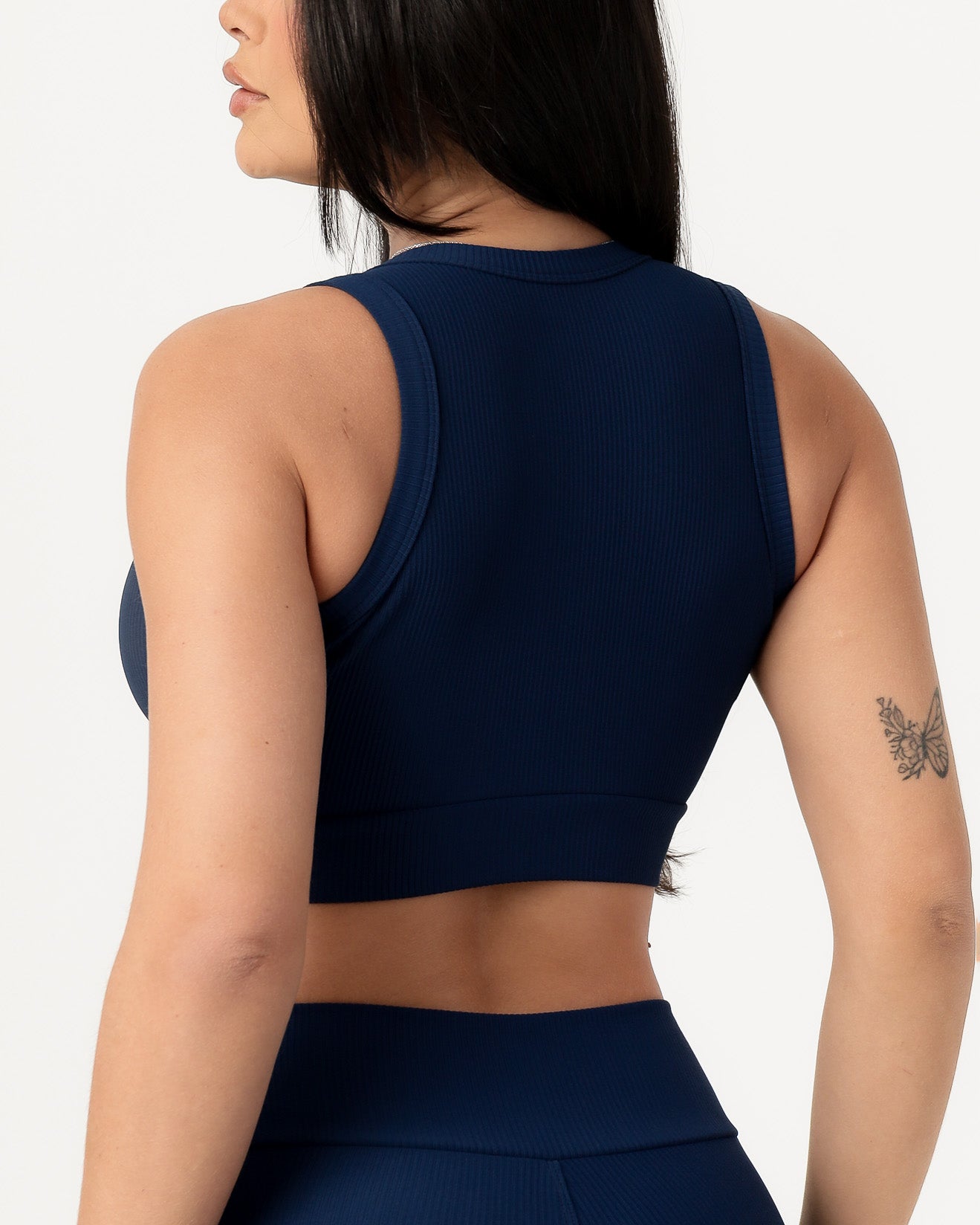 Conjunto Canelado Relevo 3D Cropped Regata e Calça Legging Azul Marinho (4)