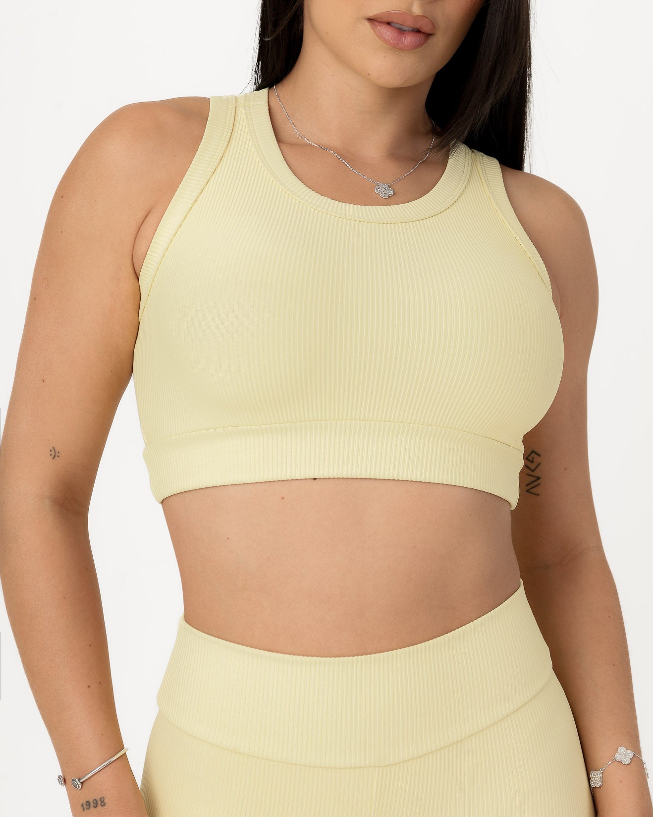 Conjunto Canelado Relevo 3D Cropped Regata e Calça Legging Amarelo Bebê (4)