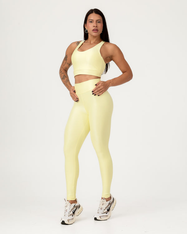 Conjunto Canelado Top Cruzado nas Costas e Calça Legging Poliamida Amarelo Bebê (1)