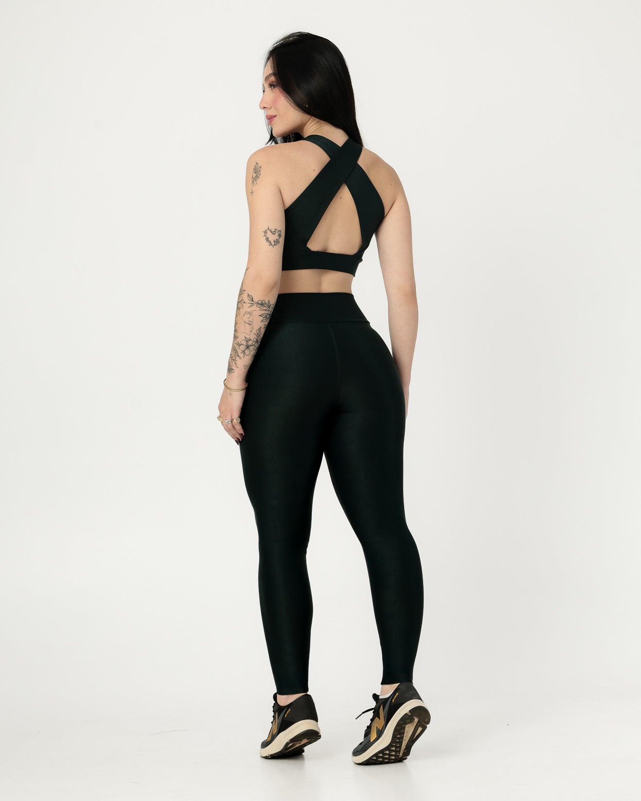 Conjunto Canelado Top Cruzado nas Costas e Calça Legging Poliamida Verde Escuro (1)