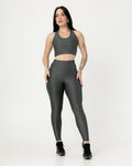 Conjunto Canelado Top Cruzado nas Costas e Calça Legging Poliamida Cinza Médio (1)