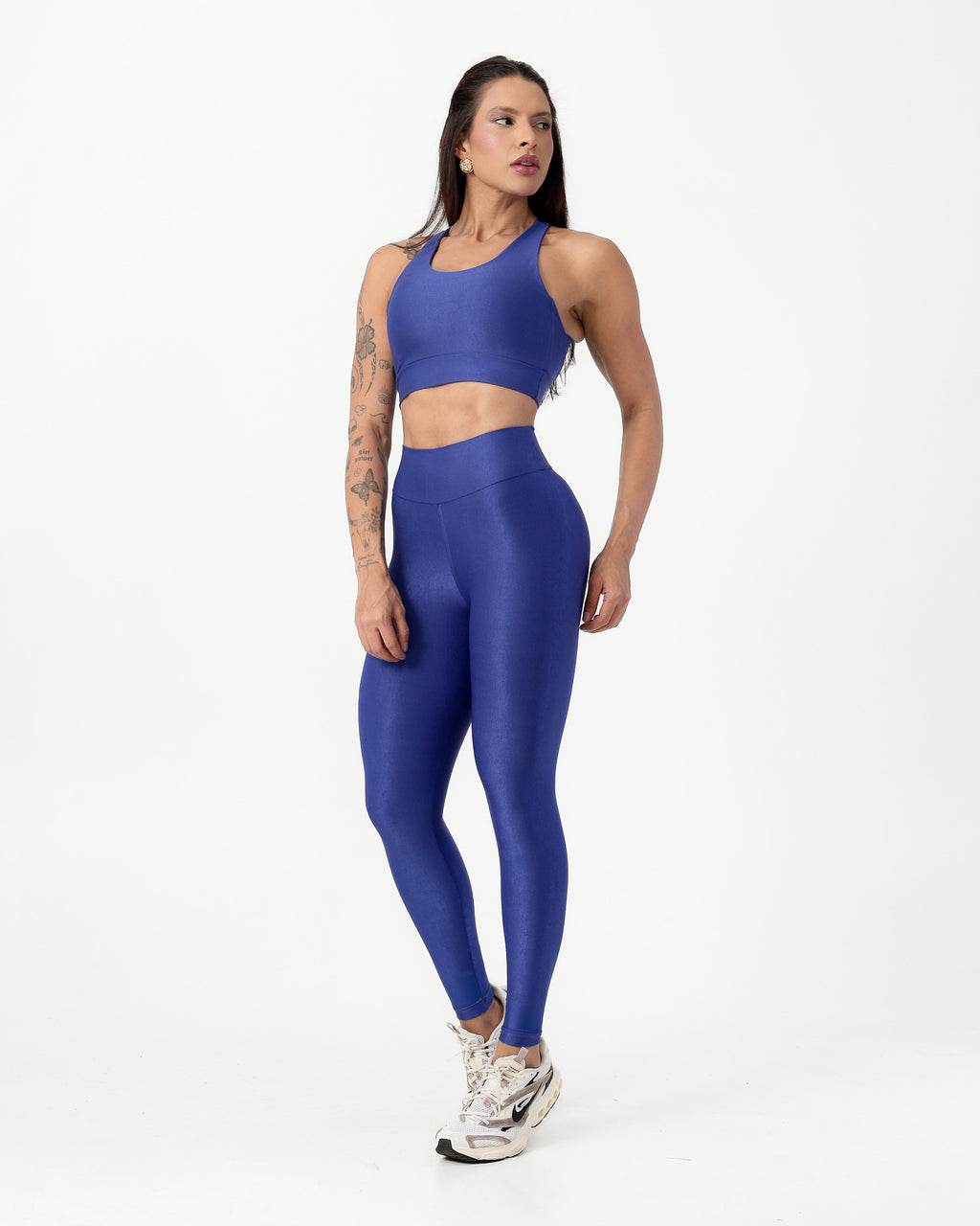 Conjunto Canelado Top Cruzado nas Costas e Calça Legging Poliamida Azul Caneta (1)