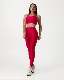 Conjunto Canelado Top Cruzado nas Costas e Calça Legging Poliamida Rosa Pink