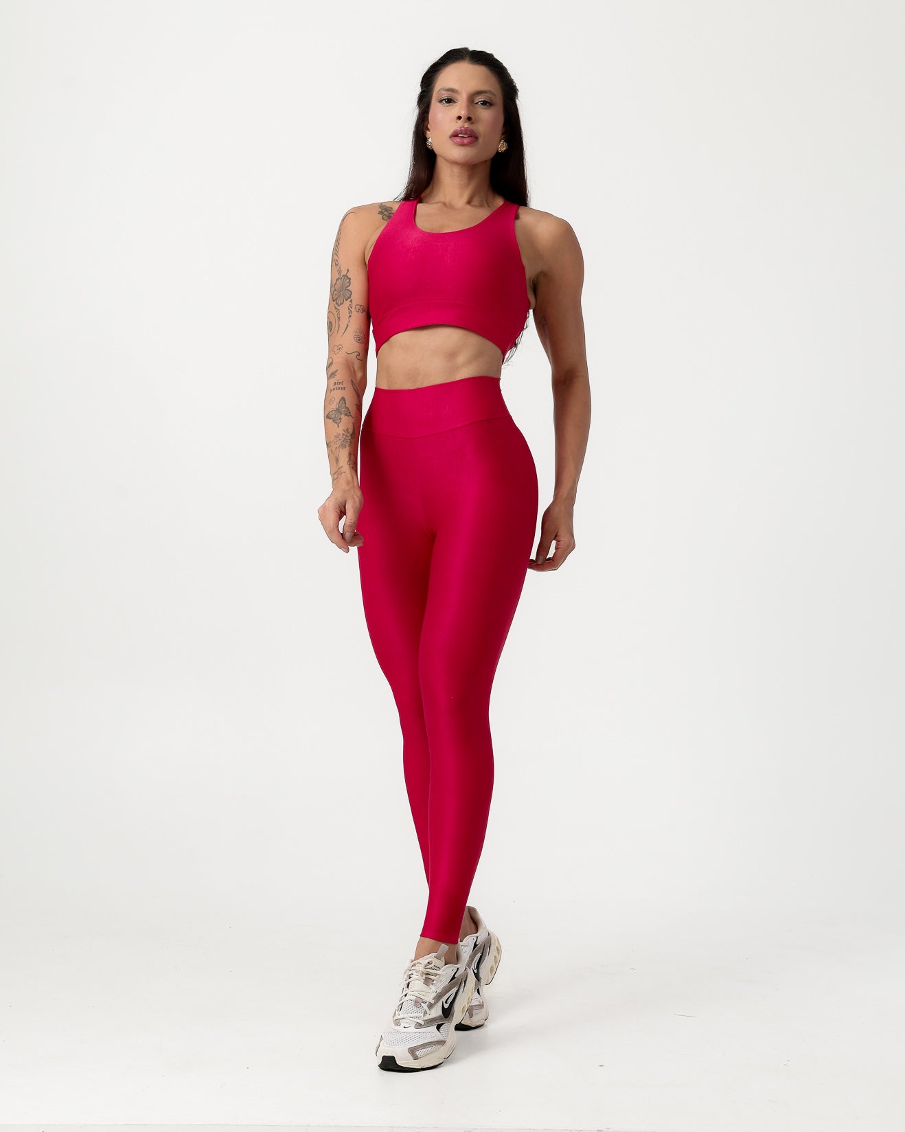 Conjunto Canelado Top Cruzado nas Costas e Calça Legging Poliamida Rosa Pink (1)