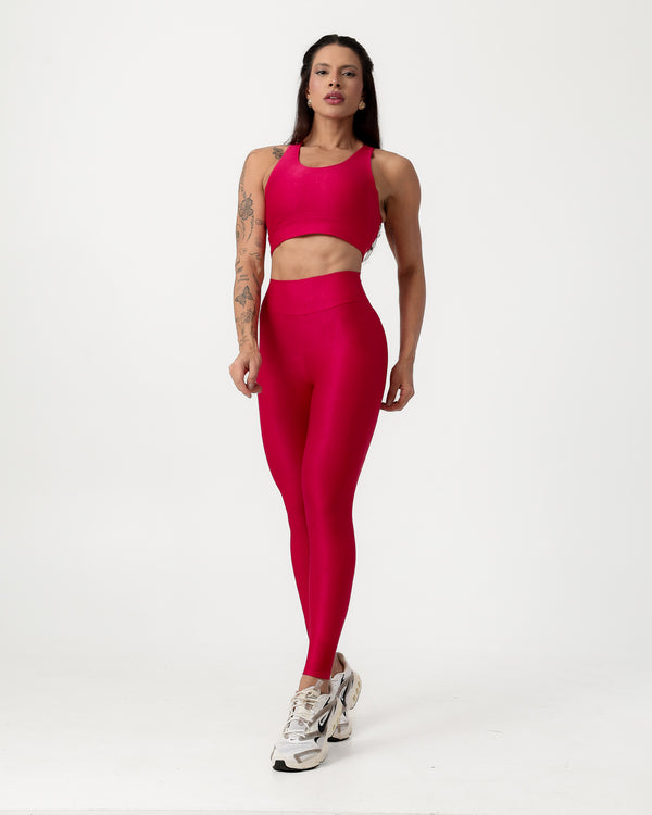 Conjunto Canelado Top Cruzado nas Costas e Calça Legging Poliamida Rosa Pink (1)