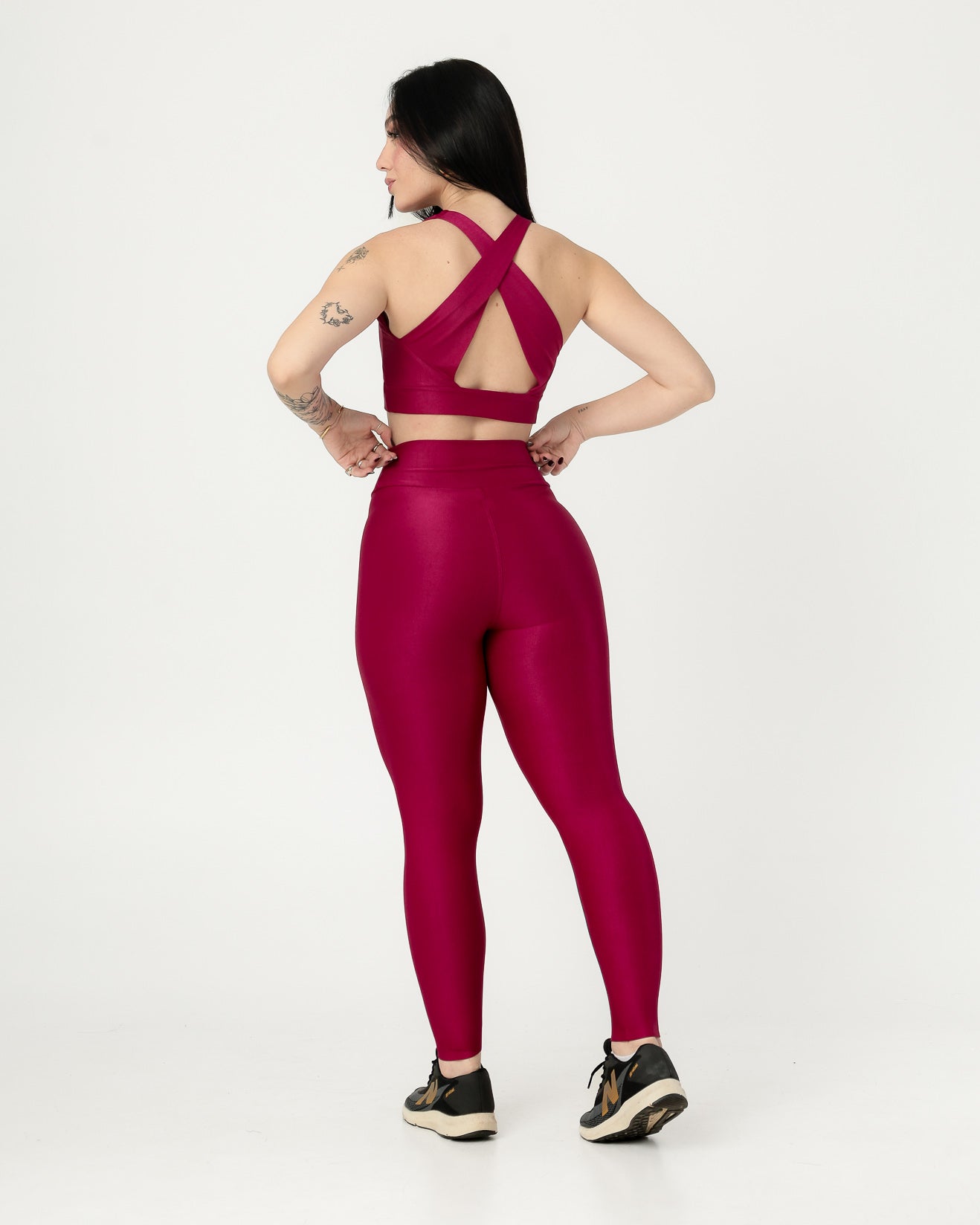 Conjunto Canelado Top Cruzado nas Costas e Calça Legging Poliamida Fúcsia (2)