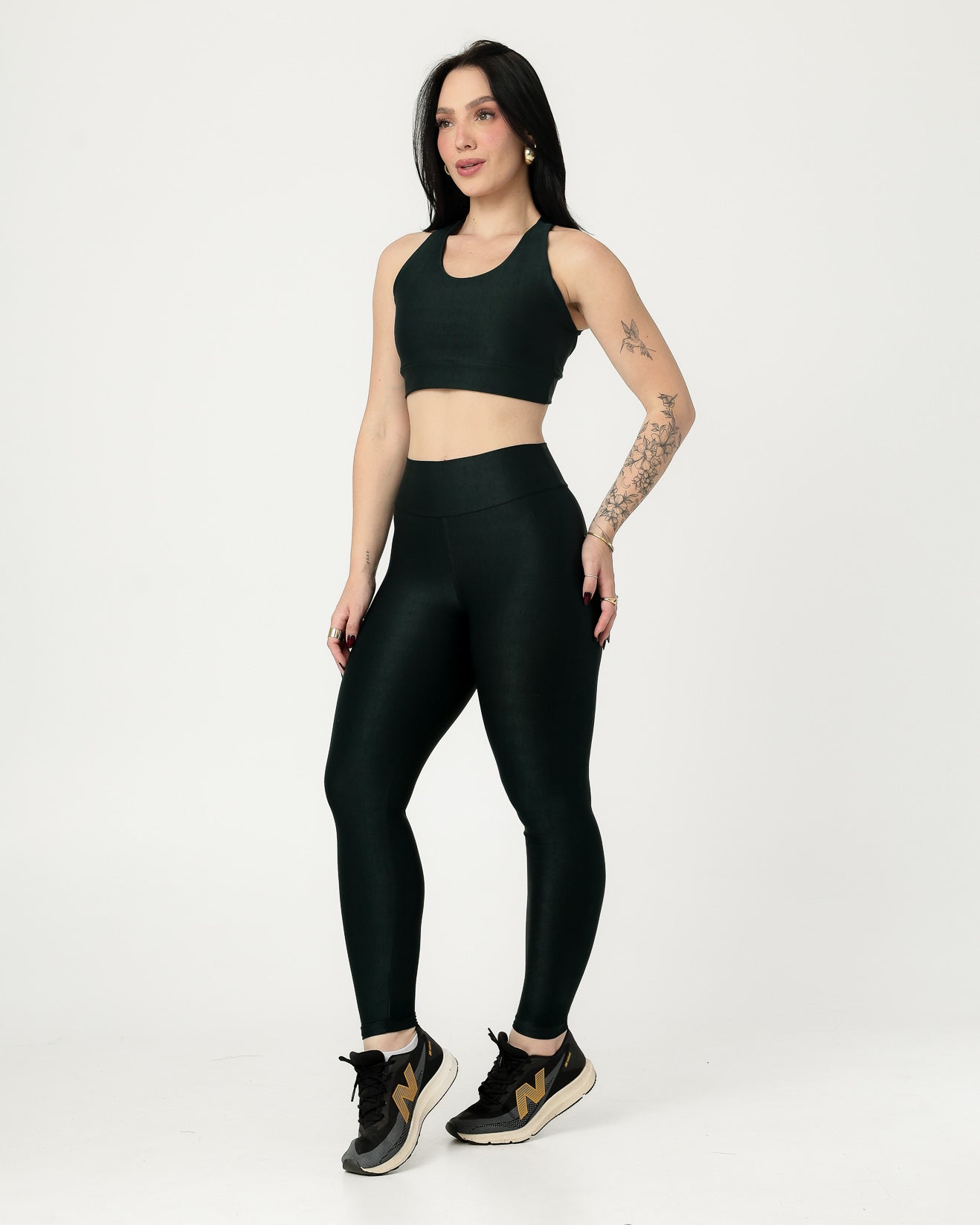 Conjunto Canelado Top Cruzado nas Costas e Calça Legging Poliamida Verde Escuro (2)