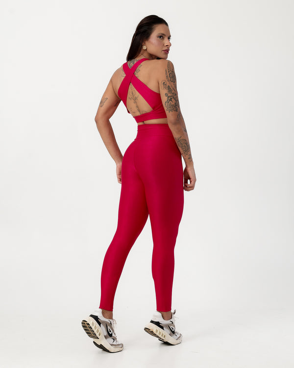 Conjunto Canelado Top Cruzado nas Costas e Calça Legging Poliamida Rosa Pink (2)