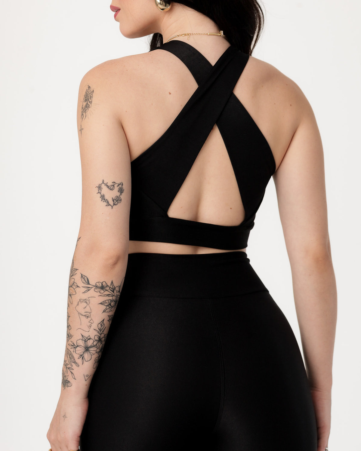 Conjunto Canelado Top Cruzado nas Costas e Calça Legging Poliamida Preto (3)