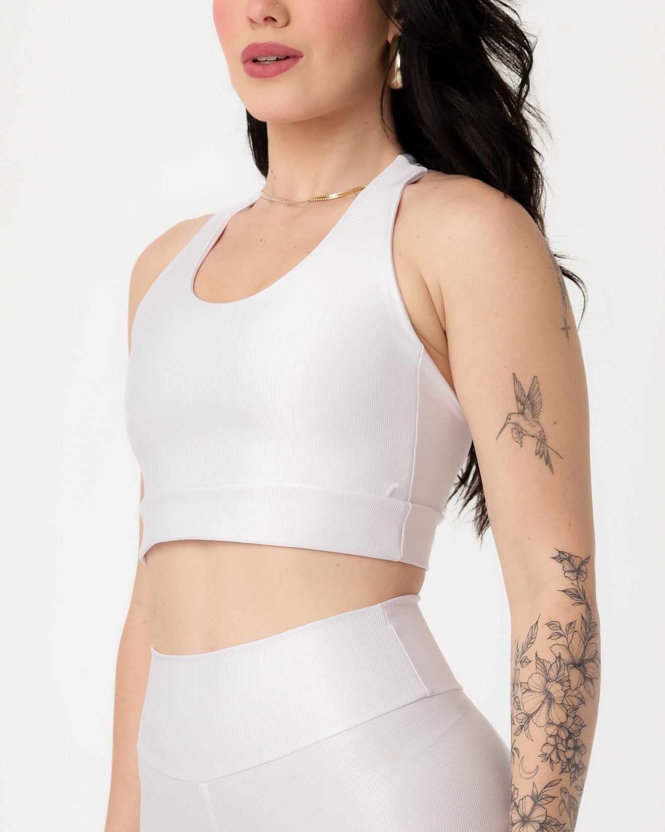 Conjunto Canelado Top Cruzado nas Costas e Calça Legging Poliamida Branco (3)