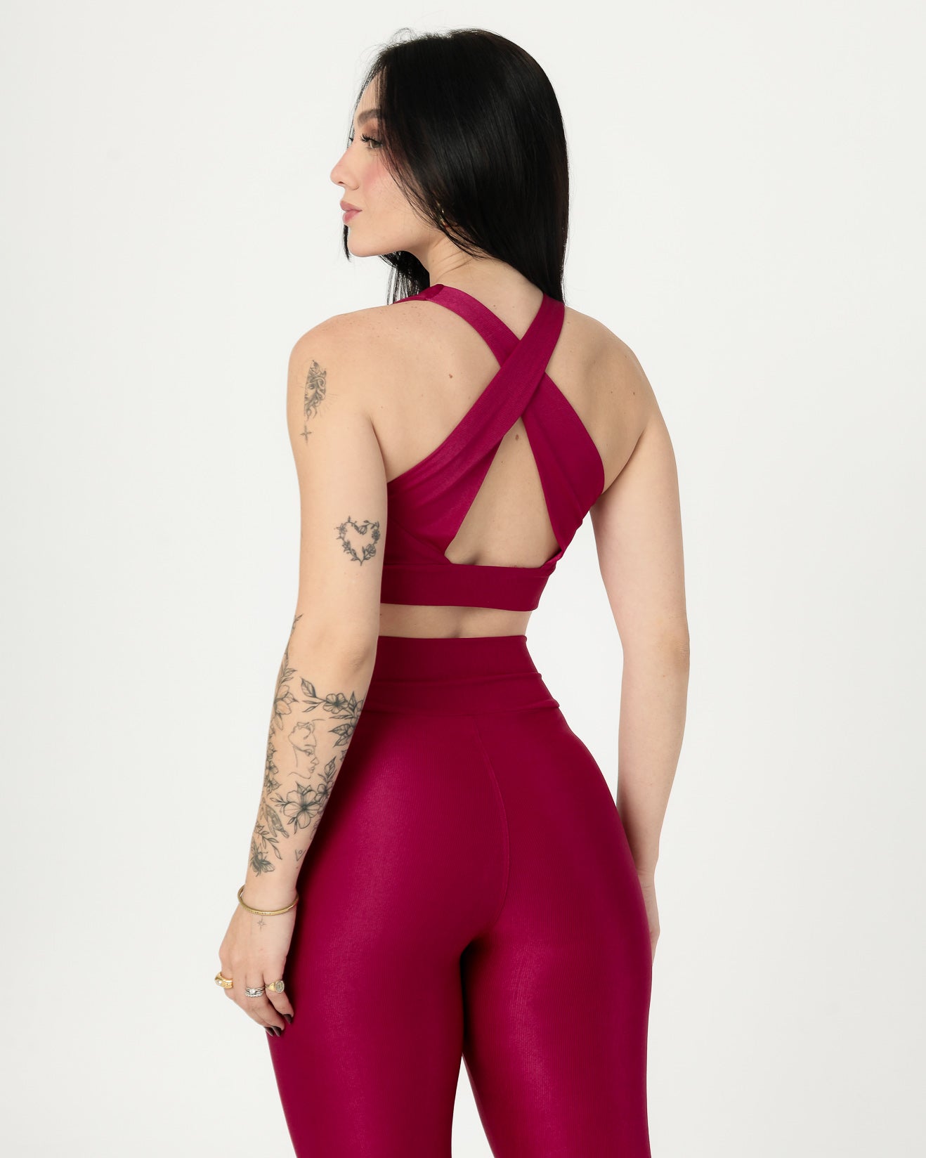 Conjunto Canelado Top Cruzado nas Costas e Calça Legging Poliamida Fúcsia (3)