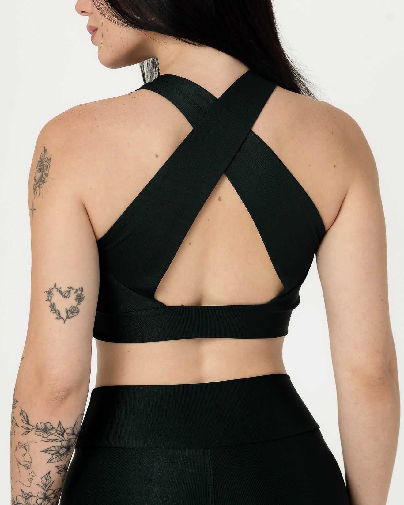 Conjunto Canelado Top Cruzado nas Costas e Calça Legging Poliamida Verde Escuro (3)