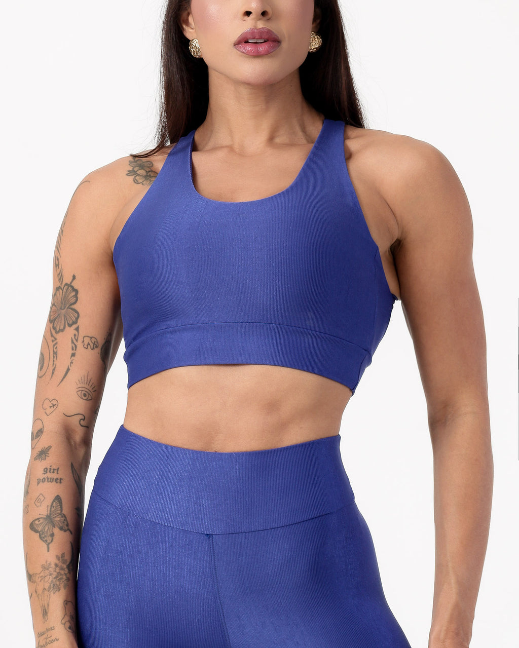 Conjunto Canelado Top Cruzado nas Costas e Calça Legging Poliamida Azul Caneta (3)