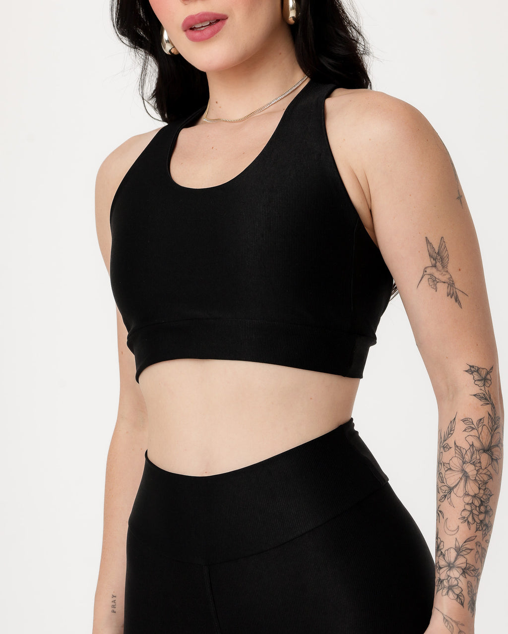 Conjunto Canelado Top Cruzado nas Costas e Calça Legging Poliamida Preto (4)