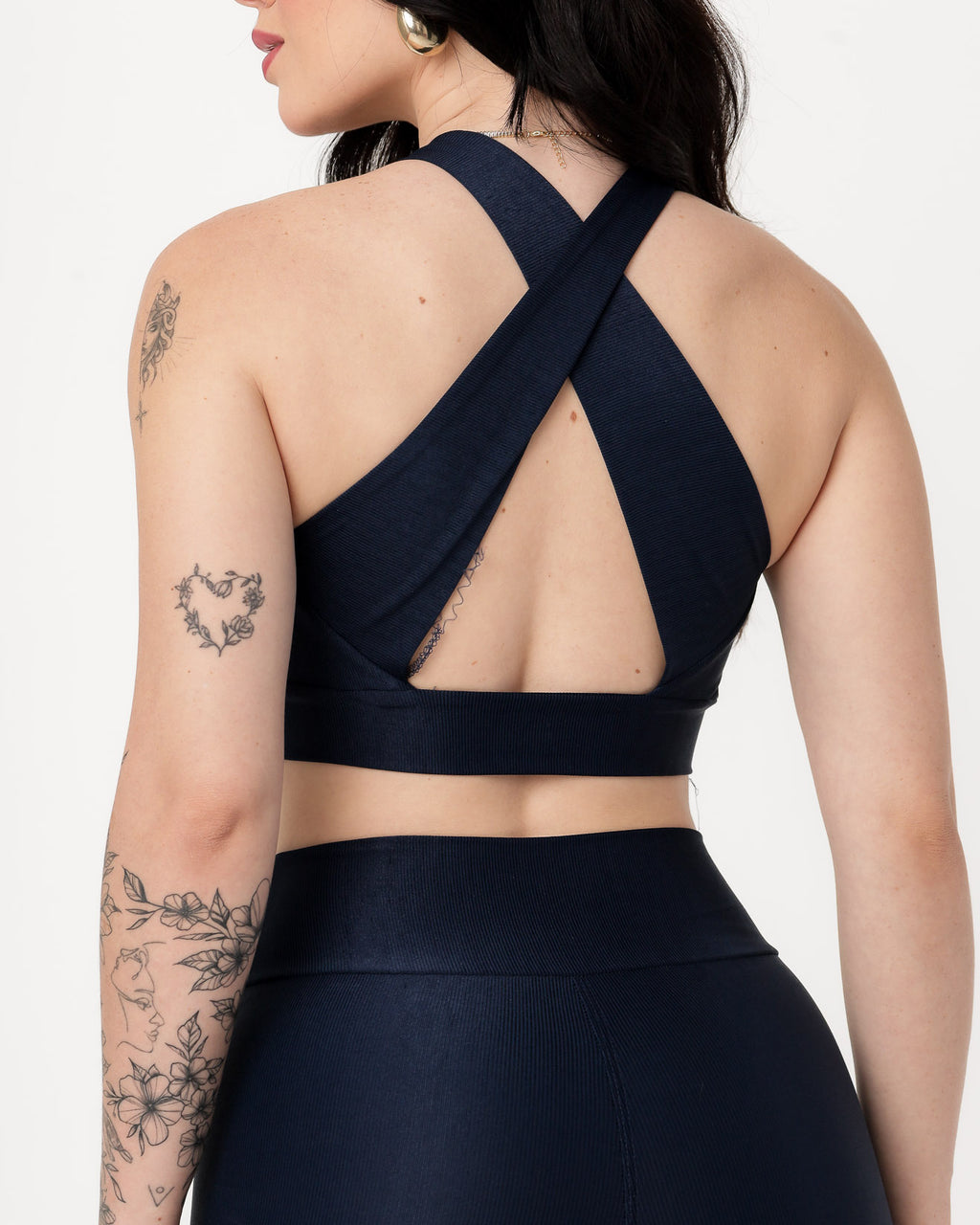Conjunto Canelado Top Cruzado nas Costas e Calça Legging Poliamida Azul Marinho (4)
