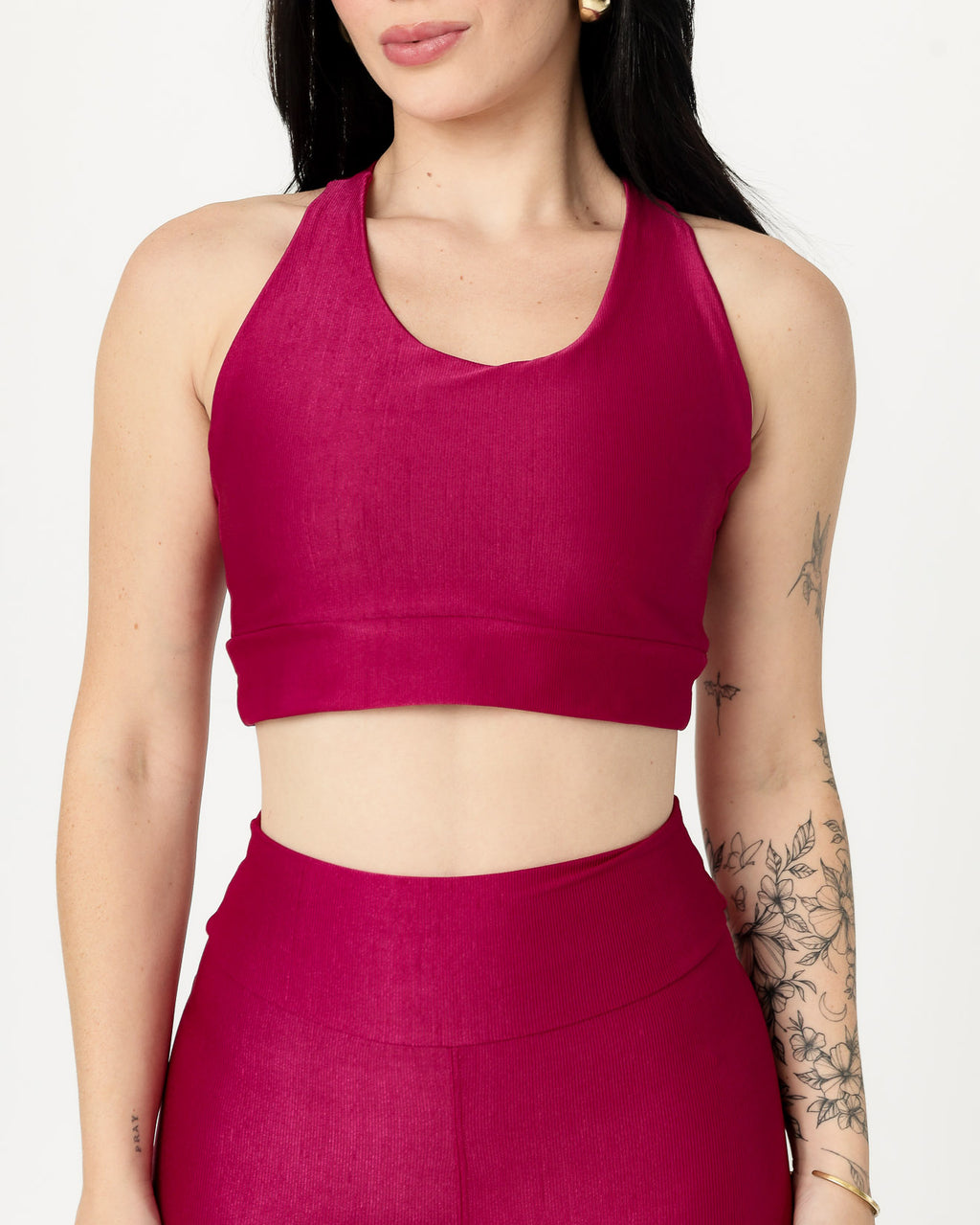 Conjunto Canelado Top Cruzado nas Costas e Calça Legging Poliamida Fúcsia (4)
