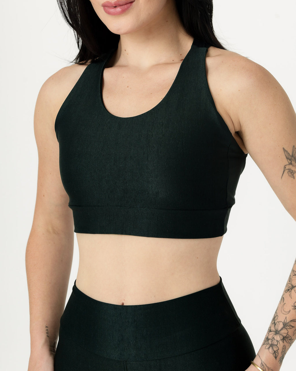 Conjunto Canelado Top Cruzado nas Costas e Calça Legging Poliamida Verde Escuro (4)