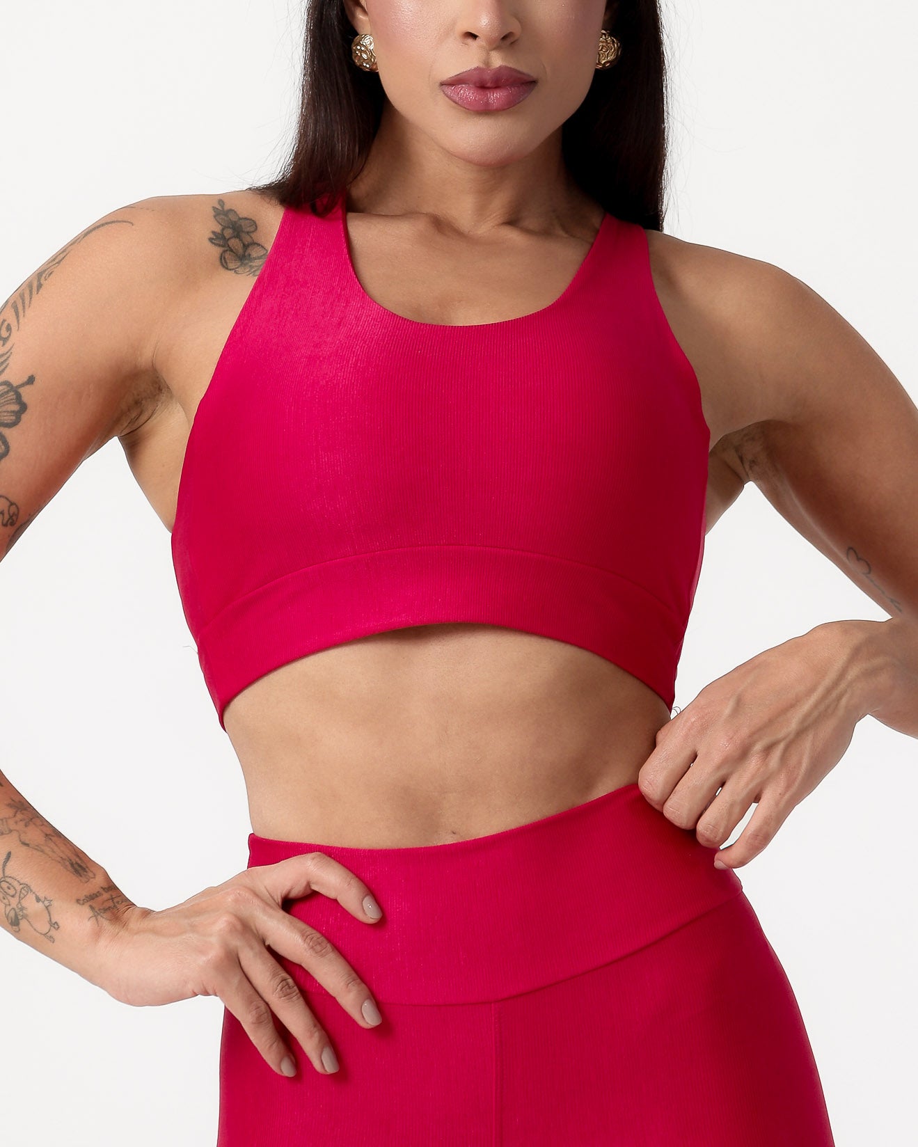 Conjunto Canelado Top Cruzado nas Costas e Calça Legging Poliamida Rosa Pink (4)