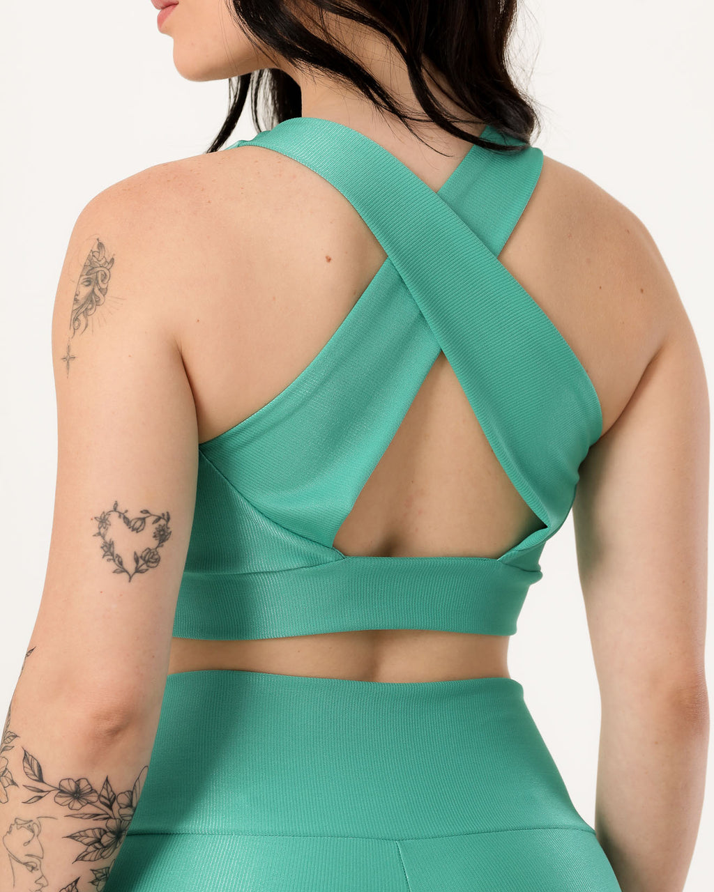 Conjunto Canelado Top Cruzado nas Costas e Short Cintura Alta Modelador Verde Floresta (3)