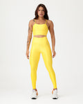 Conjunto Canelado Top de Alça e Calça Legging com Bolso Poliamida Amarelo Canário (1)