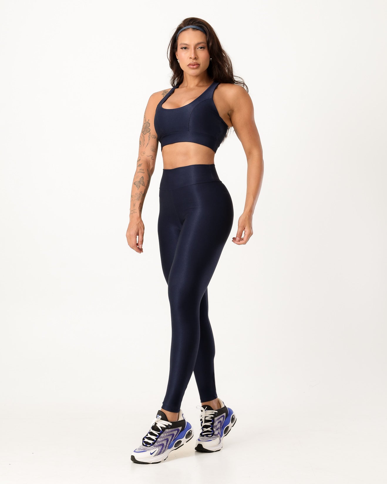 Conjunto Canelado Top Nadador e Calça Legging Azul Marinho (1)