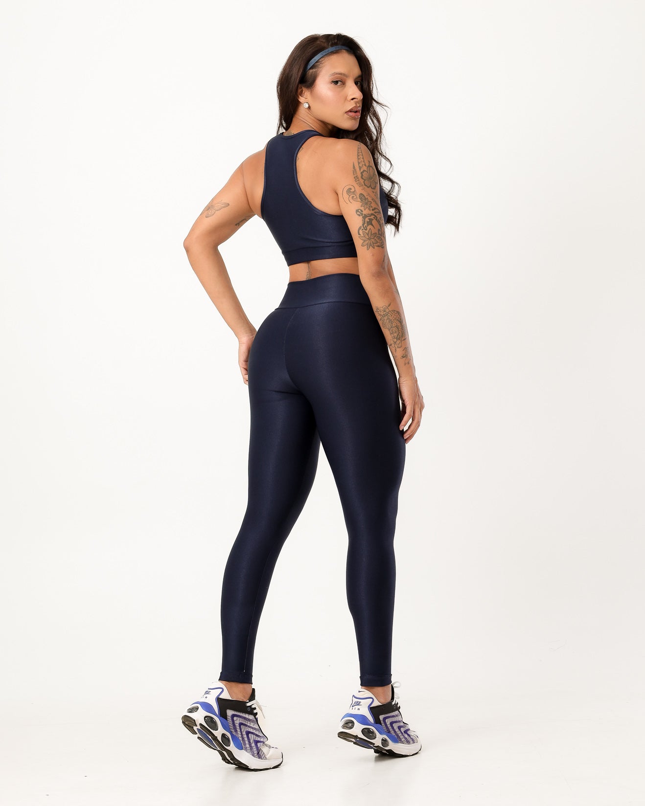 Conjunto Canelado Top Nadador e Calça Legging Azul Marinho (2)