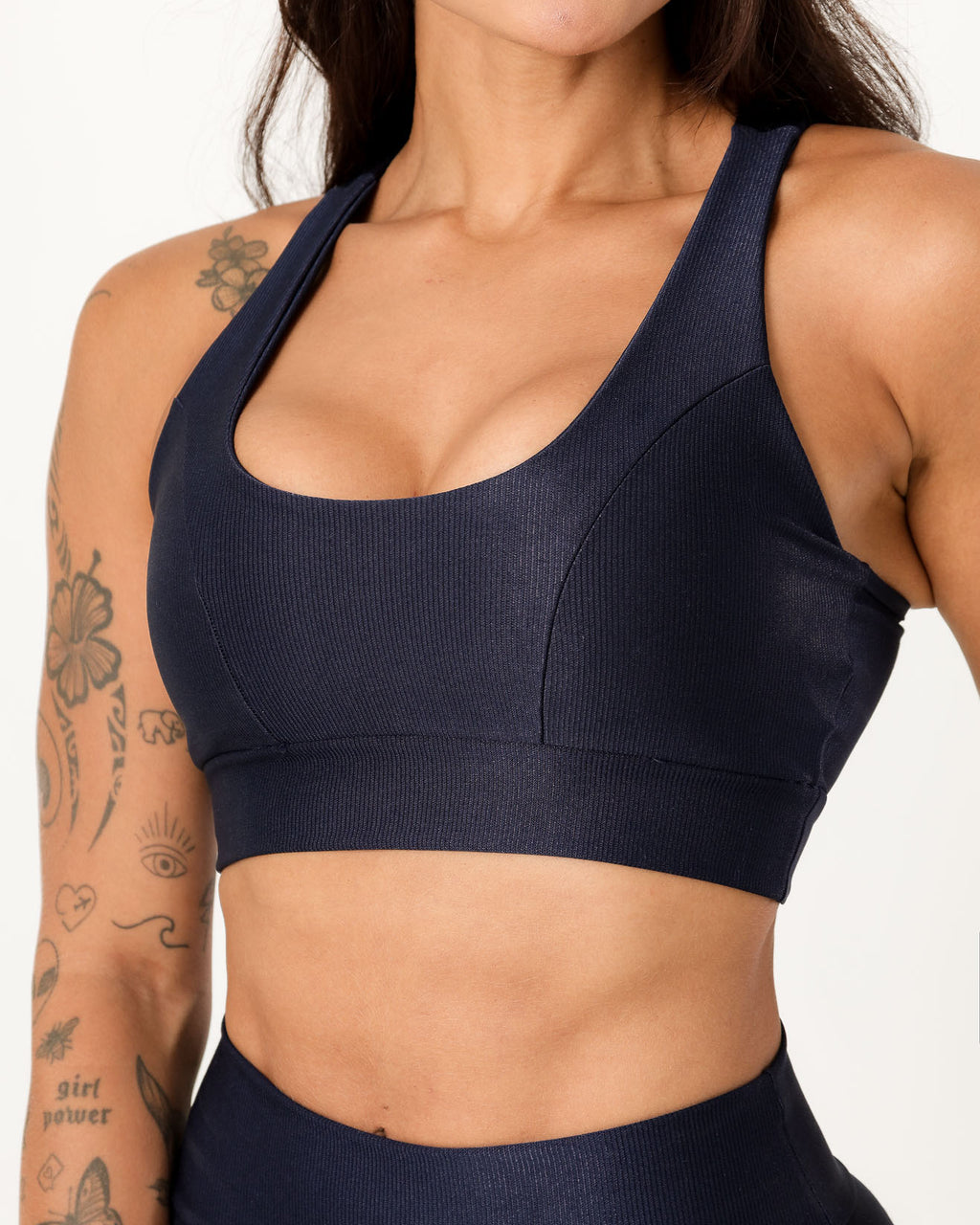 Conjunto Canelado Top Nadador e Calça Legging Azul Marinho (3)