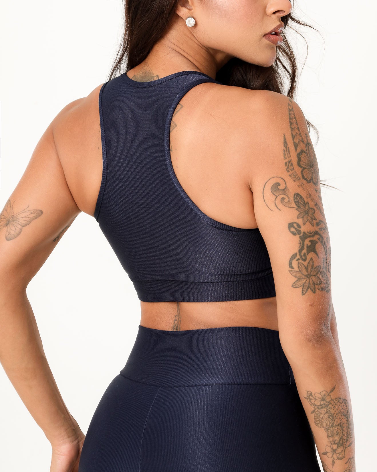 Conjunto Canelado Top Nadador e Calça Legging Azul Marinho (4)