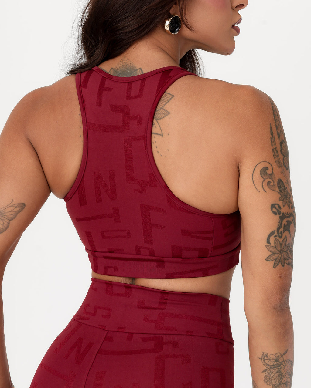 Conjunto Fitness Jacquard Texturizado Top Nadador e Calça Legging Marsala (4)