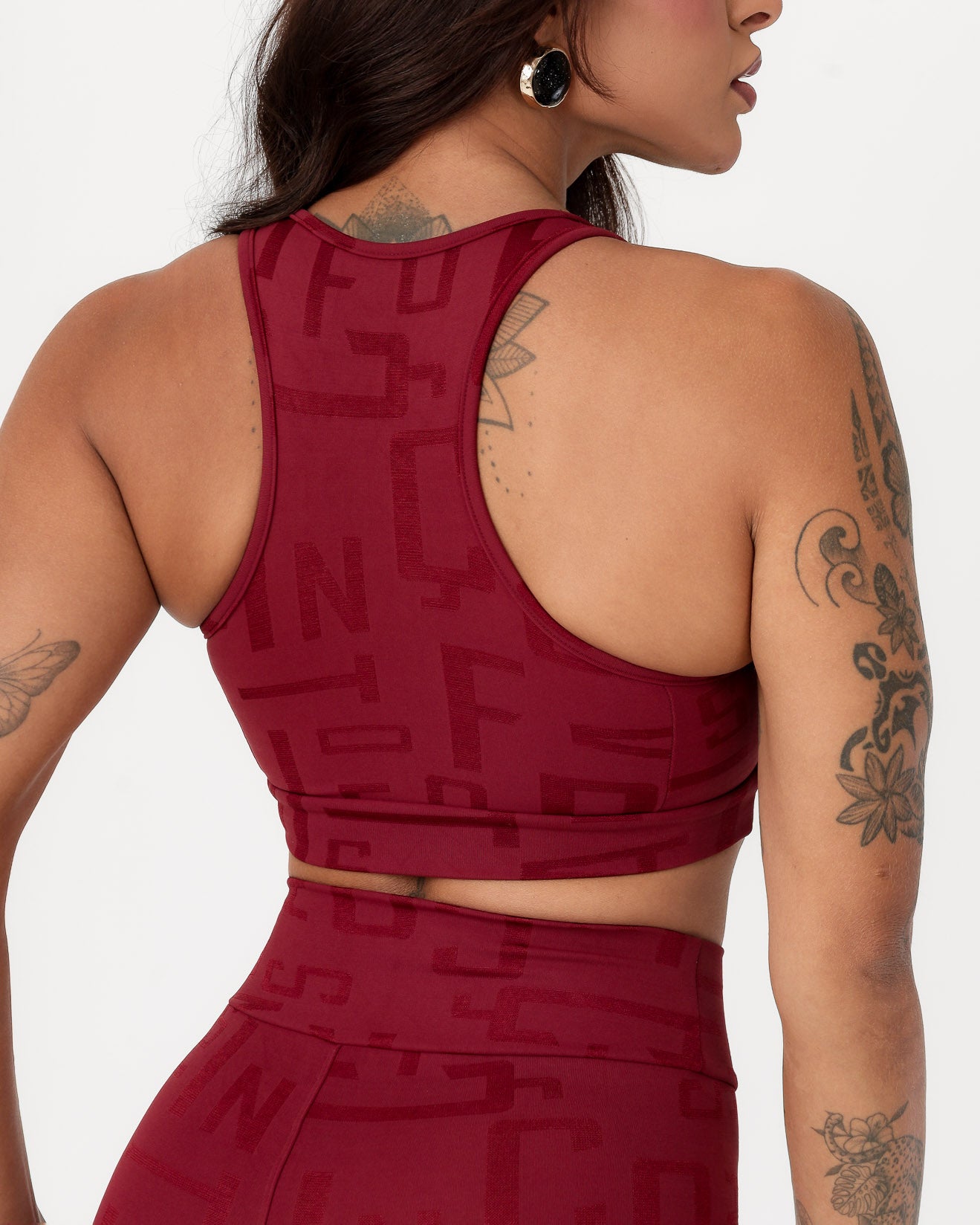 Conjunto Fitness Jacquard Texturizado Top Nadador e Calça Legging Marsala (4)