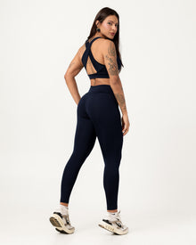 Conjunto Top Cruzado nas Costas e Calça Legging Azul Marinho