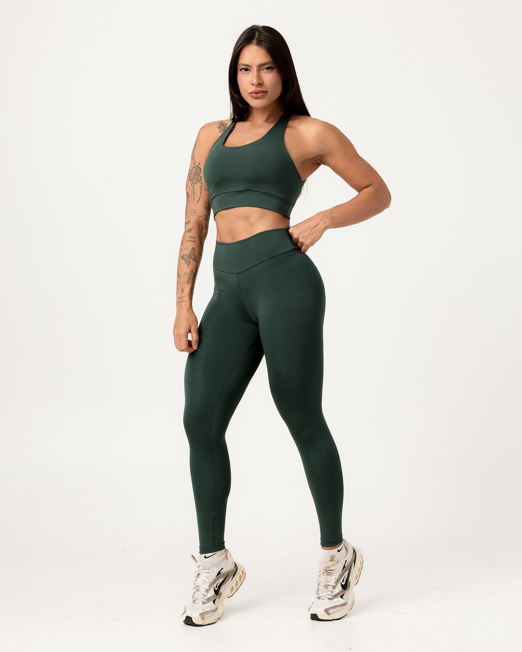 Conjunto Top Cruzado nas Costas e Calça Legging Verde Escuro (1)