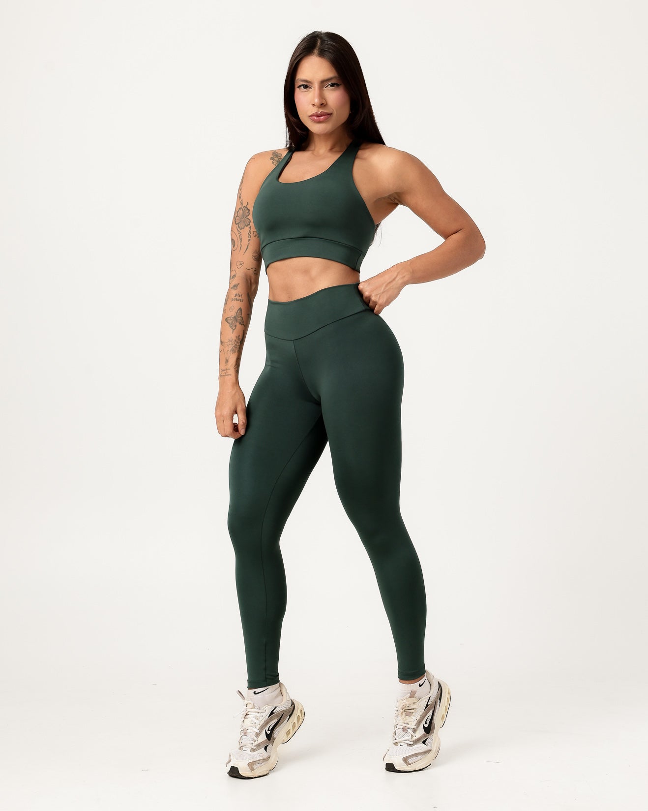 Conjunto Top Cruzado nas Costas e Calça Legging Verde Escuro (1)