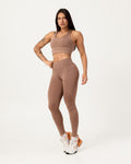 Conjunto Top Cruzado nas Costas e Calça Legging Bege Escuro (1)
