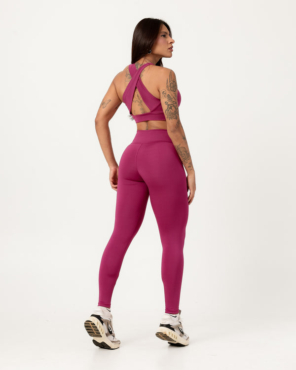Conjunto Top Cruzado nas Costas e Calça Legging Fúcsia (1)