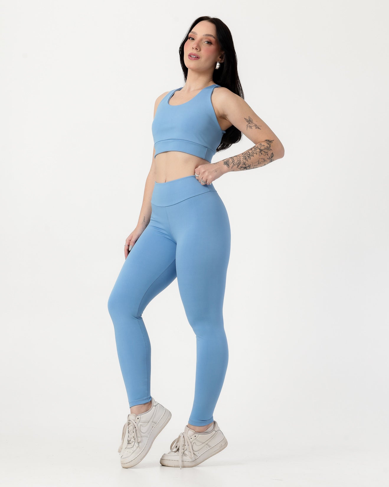 Conjunto Top Cruzado nas Costas e Calça Legging Azul Claro (1)