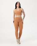 Conjunto Top Cruzado nas Costas e Calça Legging Bege Médio (1)