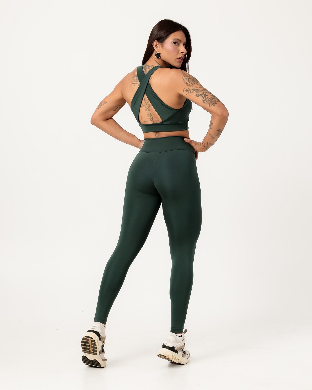 Conjunto Top Cruzado nas Costas e Calça Legging Verde Escuro (2)