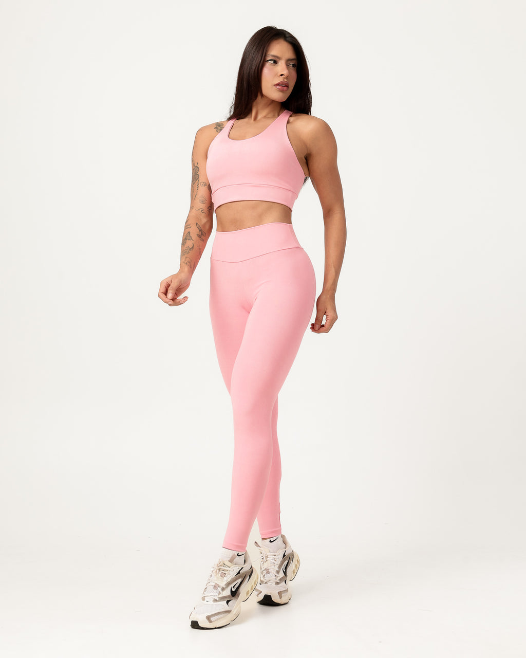 Conjunto Top Cruzado nas Costas e Calça Legging Rosa Claro (2)